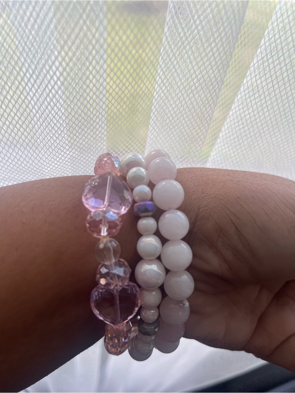 Pink glass beaded stretch bracelets 8mm